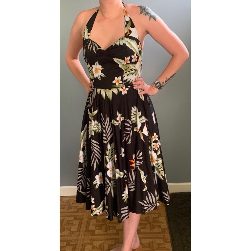 Hell Bunny Hawaiian Floral Print Dress - Black